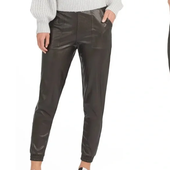 NEW! SPANX Faux Leather Jogger Pants BLACK, SIZE LARGE 0865